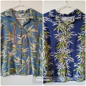 Set 2 Vintage Womens Hawaiian Shirt Bishop St Apparel Blue Green Medium Trópical